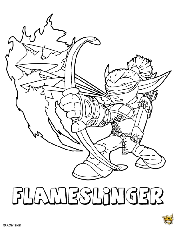 Coloriage de Skylanders avec des personnages en action sur un fond dynamique