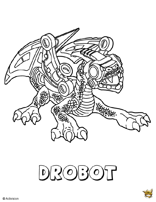 Coloriage de personnages Skylanders en pleine action dans un décor dynamique