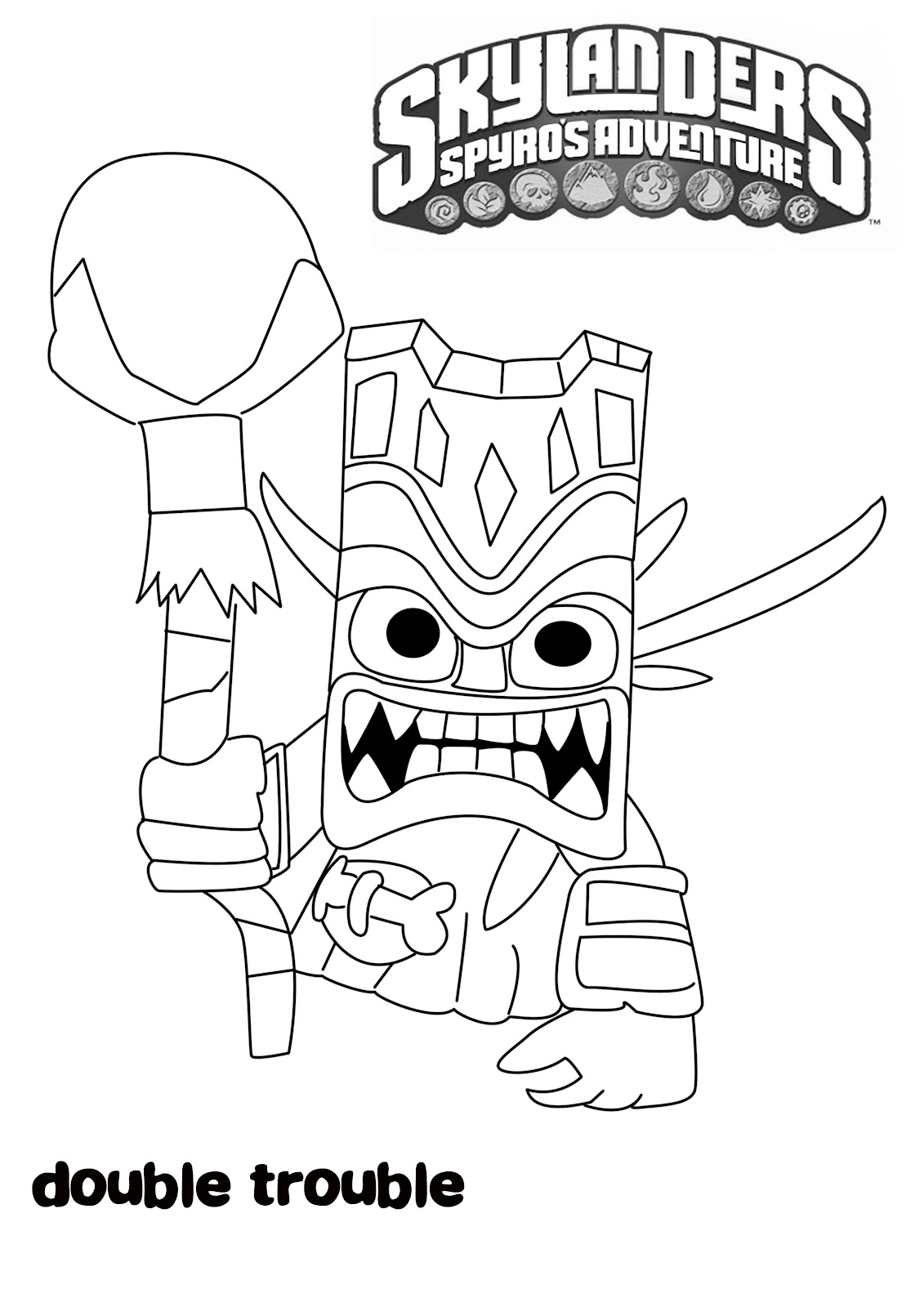Coloriage de Skylanders avec des personnages en action dans un décor dynamique