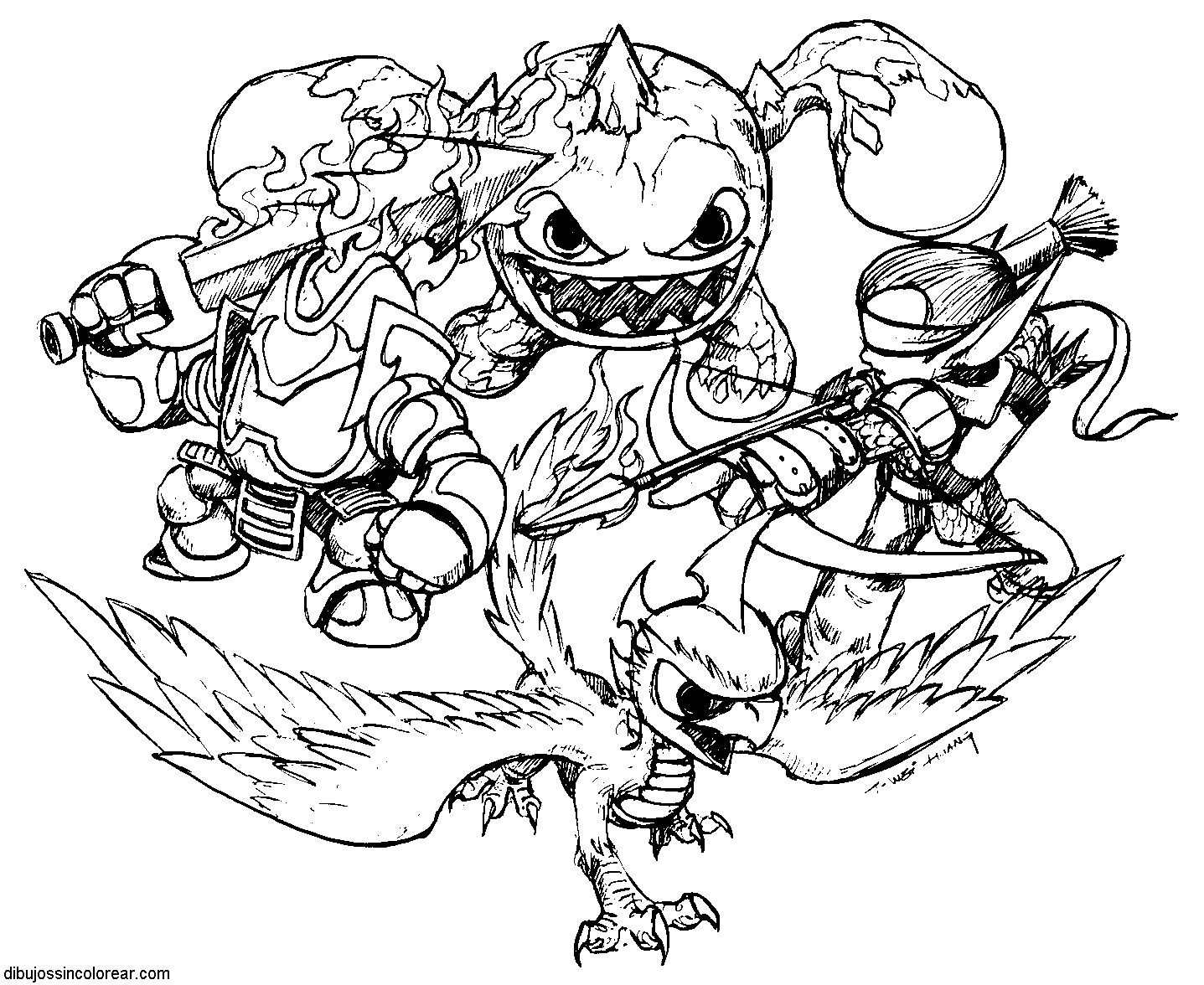 Personnages de Skylanders en pleine action dans un décor dynamique