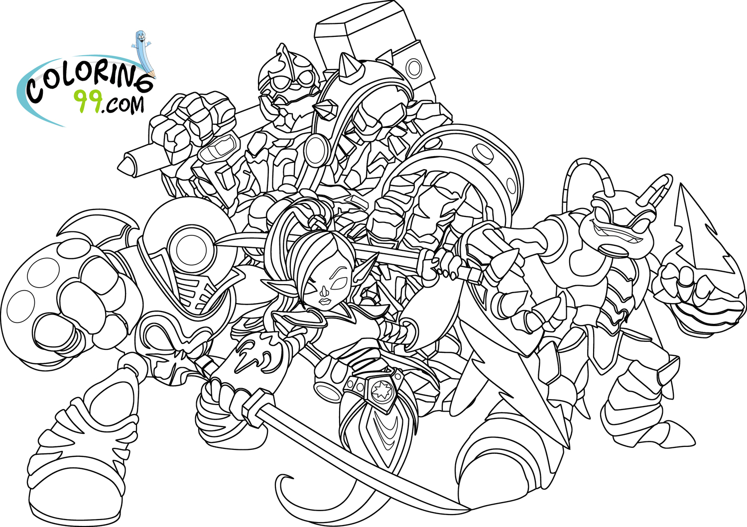 Coloriage de personnages de Skylanders en pleine action