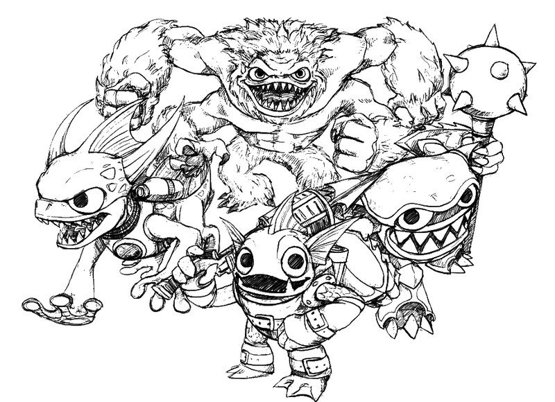 Coloriage de personnages de Skylanders en pleine aventure