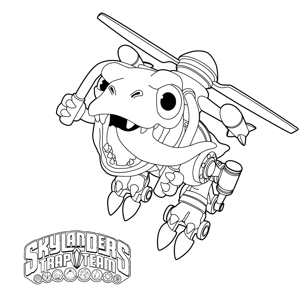 Coloriage de personnages de Skylanders en pleine action dans un décor dynamique