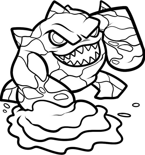 Coloriage de personnages de Skylanders en pleine action avec un décor fantastique