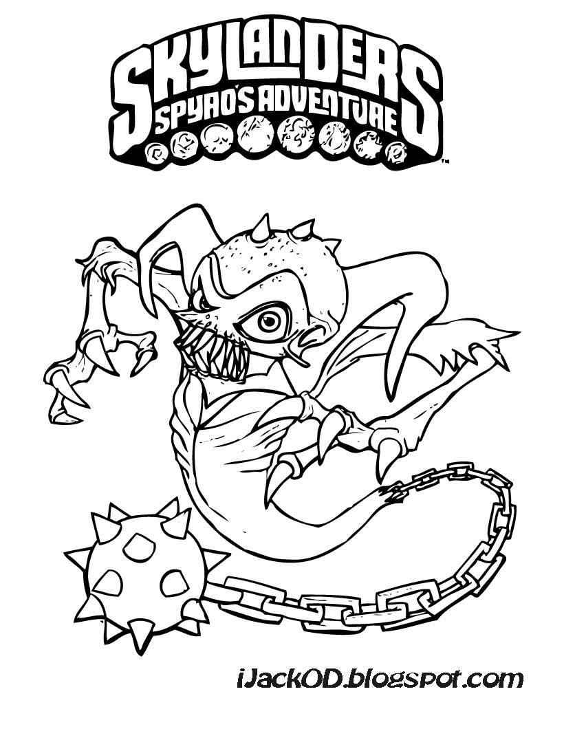Coloriage de Skylanders en pleine action dans un décor fantastique