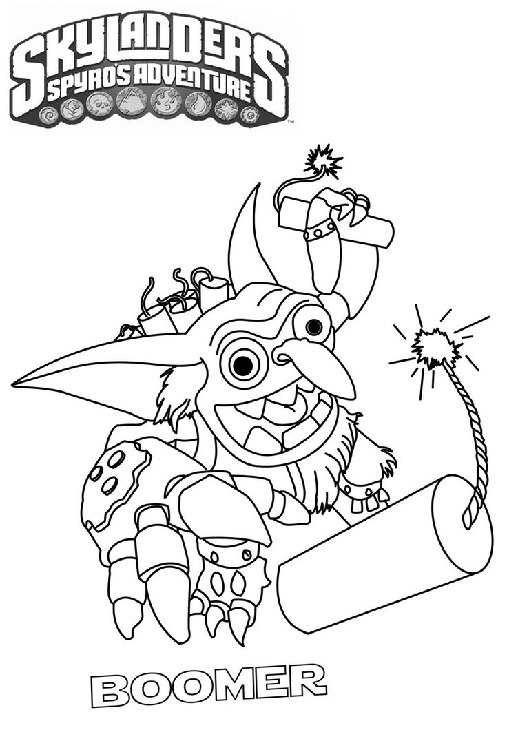Coloriage de personnages de Skylanders en pleine action dans un décor fantastique