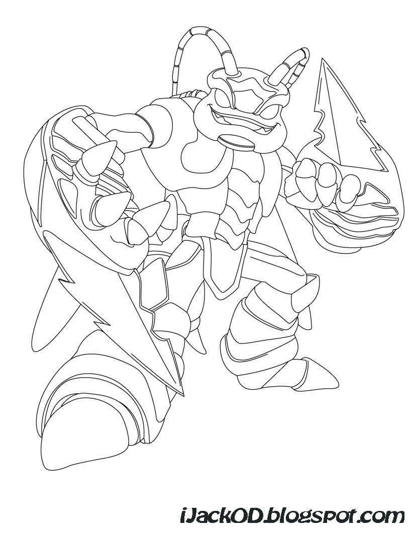 Coloriage de personnages de Skylanders en pleine action au cœur d'un décor fantastique
