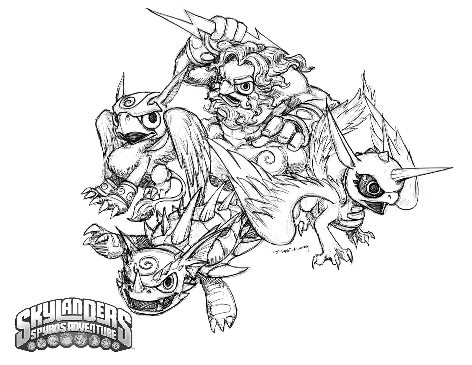 Un personnage de Skylanders en pleine action sur un fond dynamique