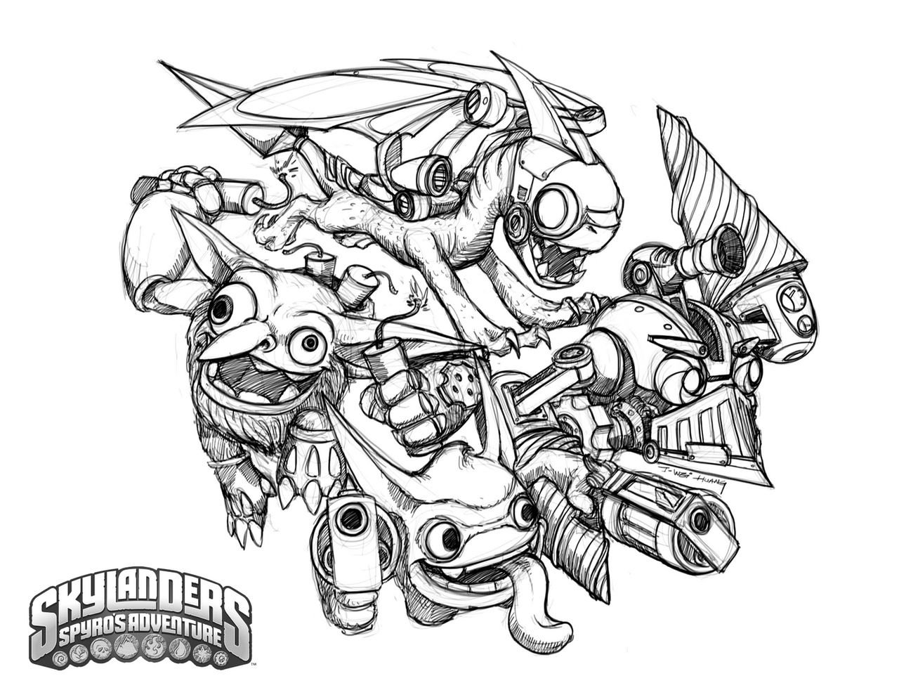 Personnages de Skylanders en pleine action dans un monde fantastique
