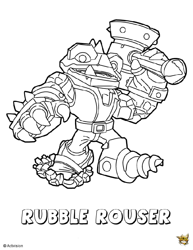 Coloriage de personnages de Skylanders en action dans un décor dynamique
