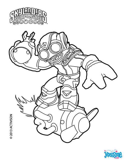 Coloriage de personnages de Skylanders en pleine action sur un fond dynamique