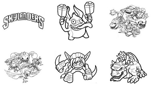 Coloriage de personnages de Skylanders en pleine action dans un décor dynamique