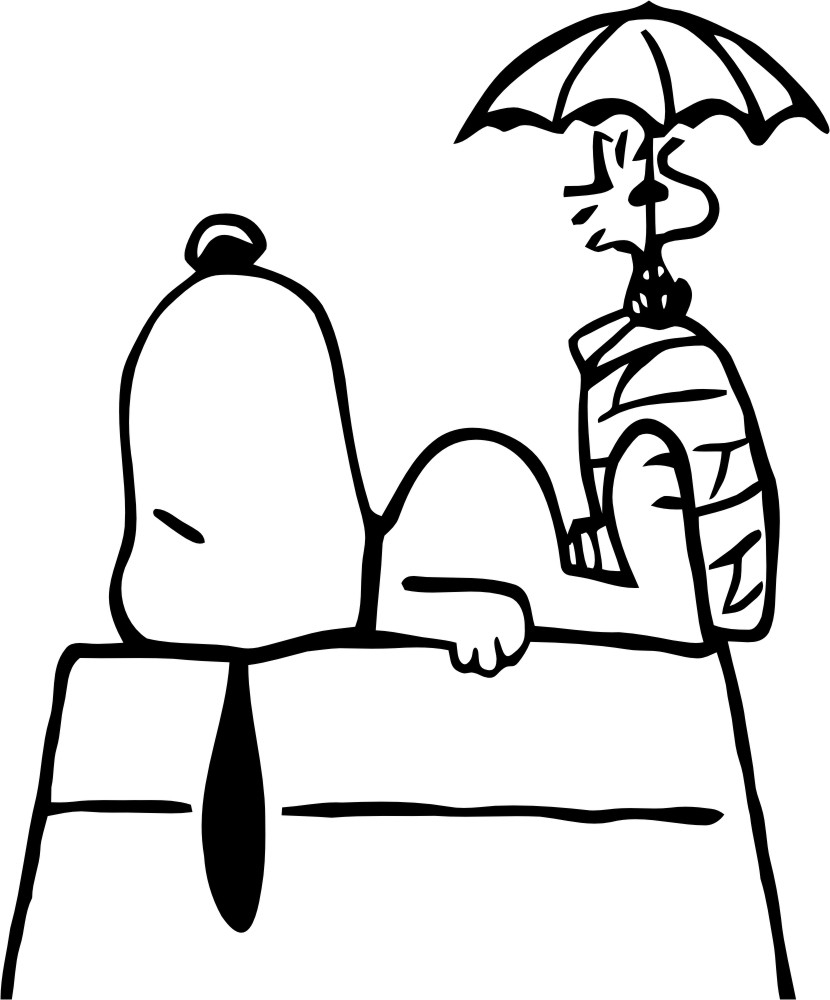 Snoopy et Woodstock se reposent paisiblement sur un nuage