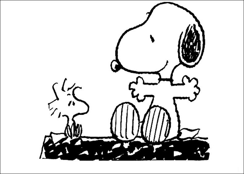 Snoopy se relaxe sur son doghouse sous un ciel étoilé