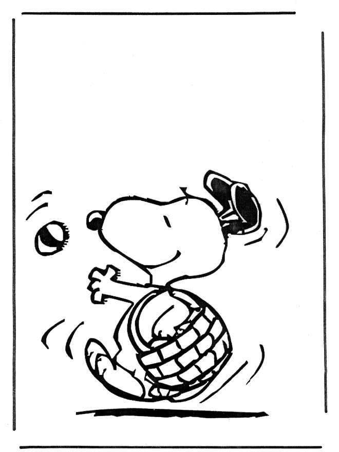 Snoopy en train de se reposer sur son chien en jouant avec Woodstock