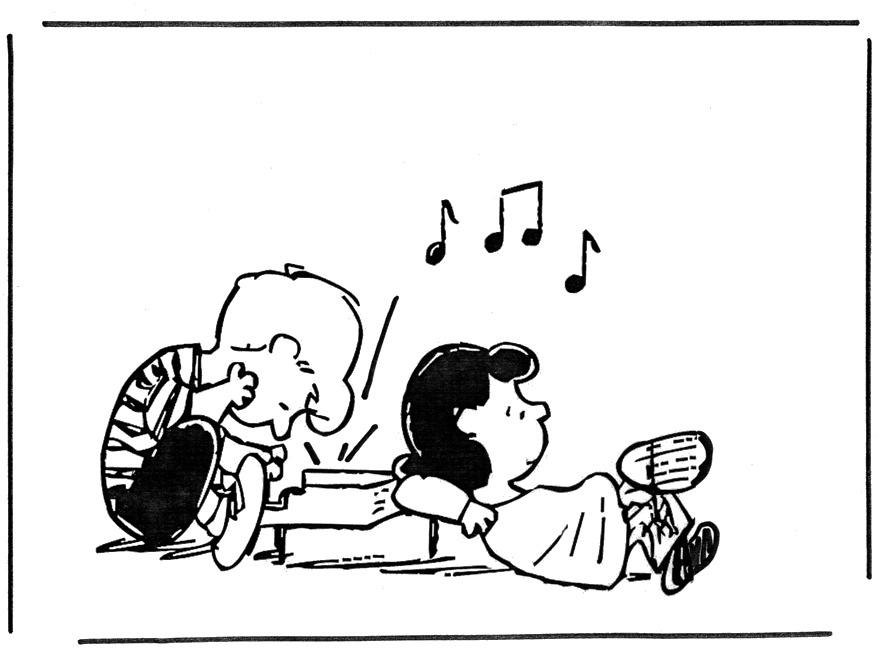 Snoopy en train de jouer avec son ami Woodstock dans un décor paisible
