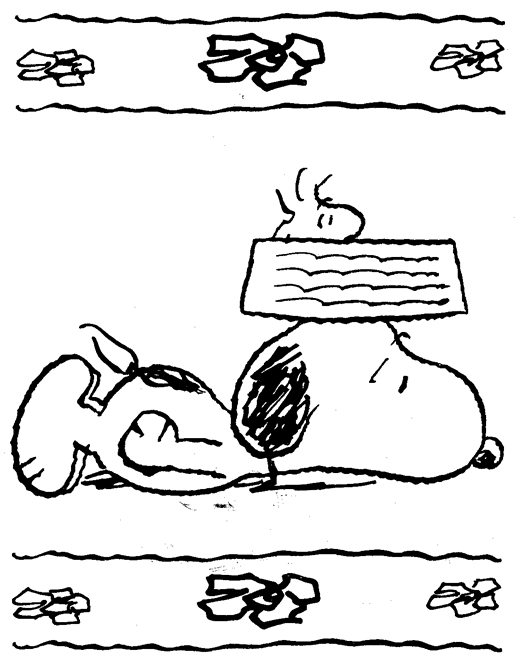 Snoopy se repose sur sa niche sous un ciel étoilé