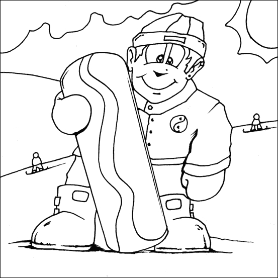 Coloriage d'un snowboardeur en action sur une piste enneigée