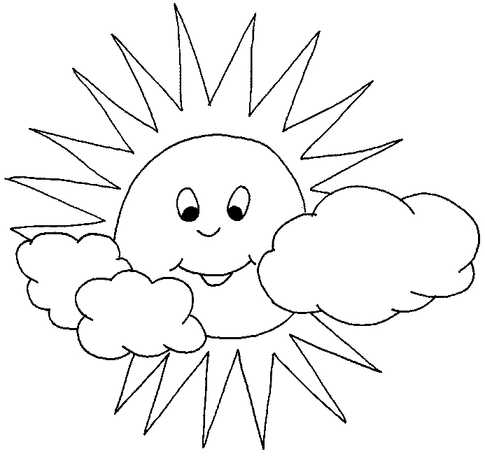 Coloriage d'un soleil souriant et d'un nuage moelleux dans un ciel clair