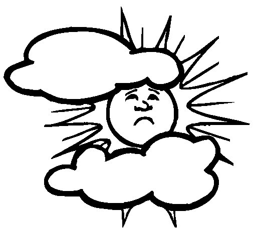 Coloriage d'un soleil souriant avec un nuage moelleux dans un ciel enjoué Coloriage d'un soleil souriant avec un nuage moelleux dans un ciel enjoué