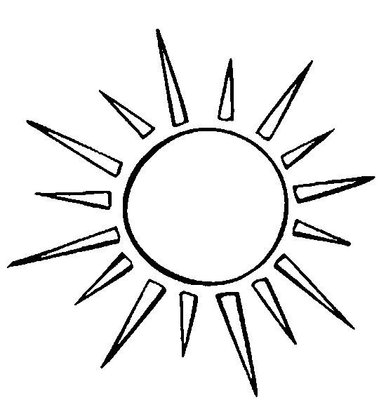 Coloriage d'un soleil souriant entouré de rayons lumineux