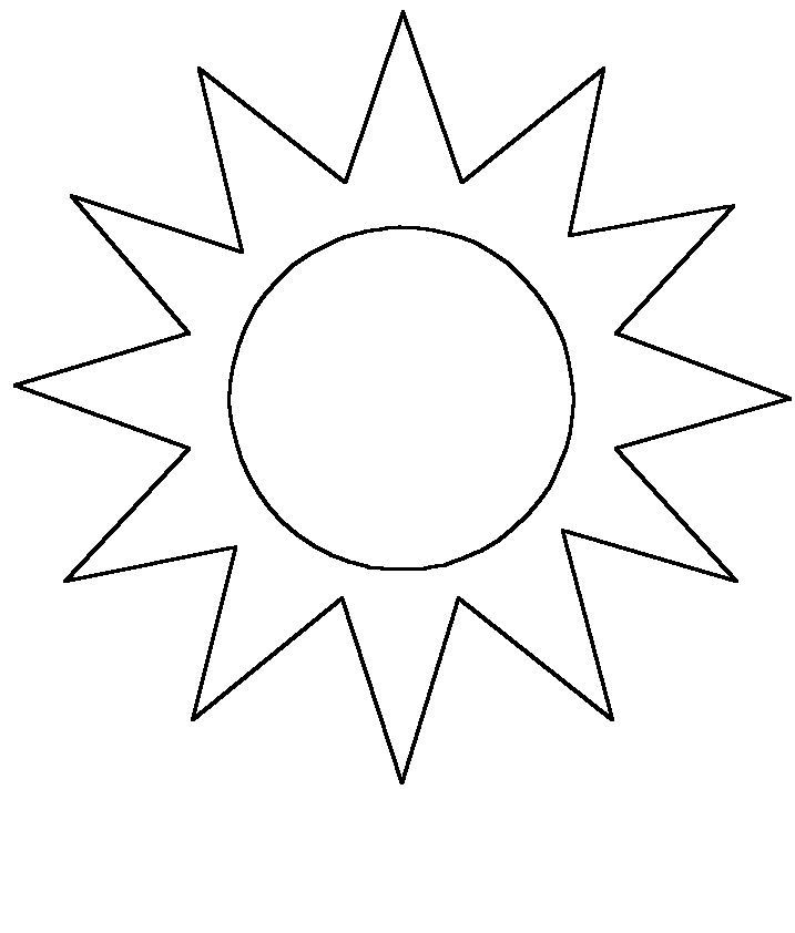 Coloriage d'un soleil souriant entouré de rayons et d'étoiles
