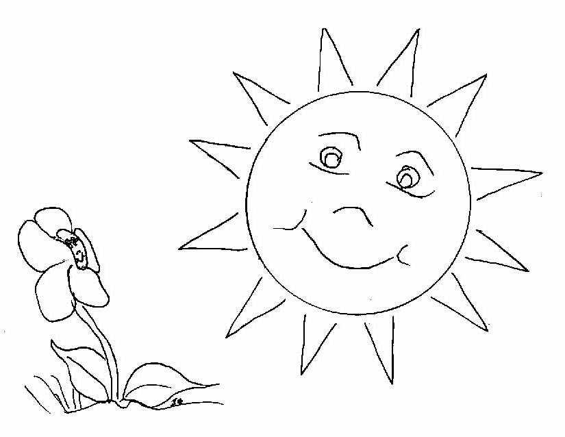 Coloriage d'un soleil souriant dans un ciel enjoué