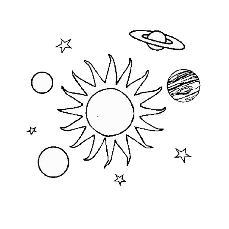 Coloriage d'un soleil souriant entouré de rayons et d'un décor simple