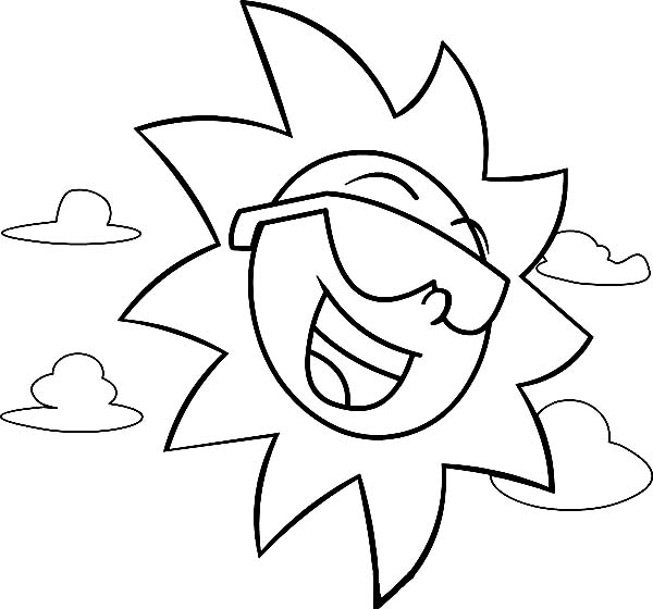 Coloriage d'un soleil rayonnant entouré de nuages