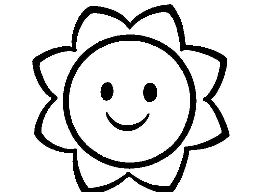 Coloriage d'un soleil souriant entouré de rayons et d'éléments naturels