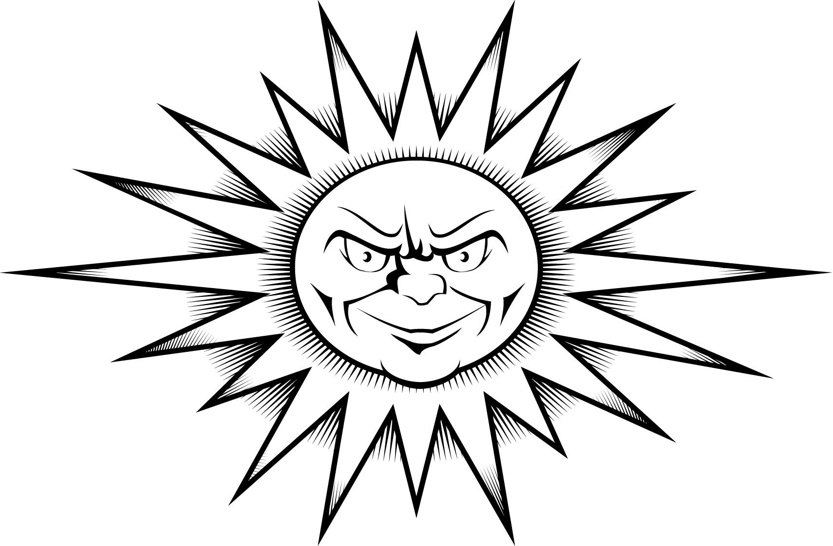 Coloriage d'un soleil souriant entouré de rayons lumineux
