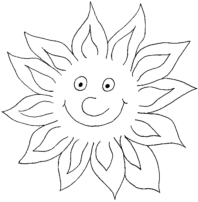 Coloriage d'un soleil souriant entouré de rayons lumineux