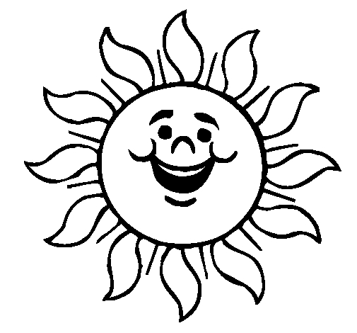 Coloriage d'un soleil souriant entouré de nuages