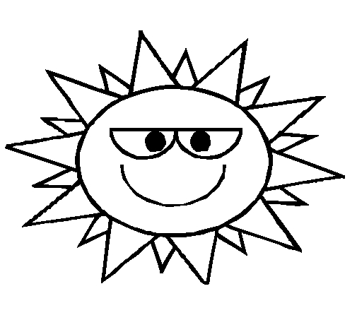 Un soleil souriant entouré de rayons et de nuages