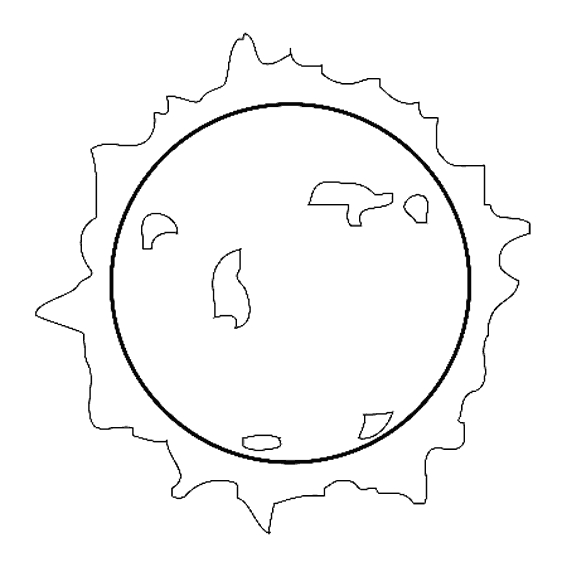 Coloriage d'un soleil souriant entouré de rayons chaleureux