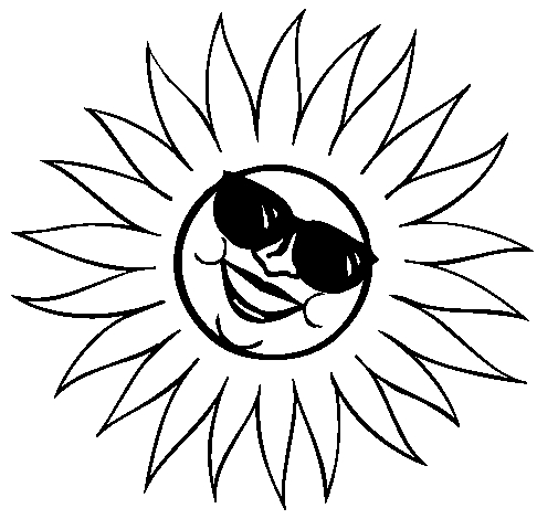 Coloriage d'un soleil souriant entouré de rayons et d'éléments naturels