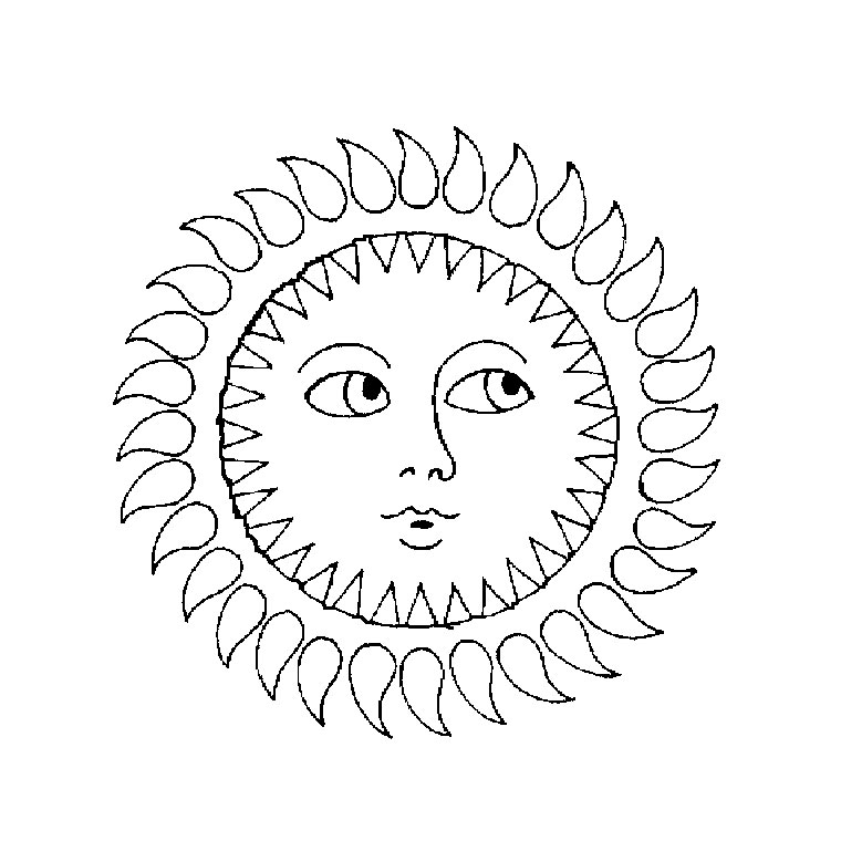 Coloriage d'un soleil souriant entouré de nuages