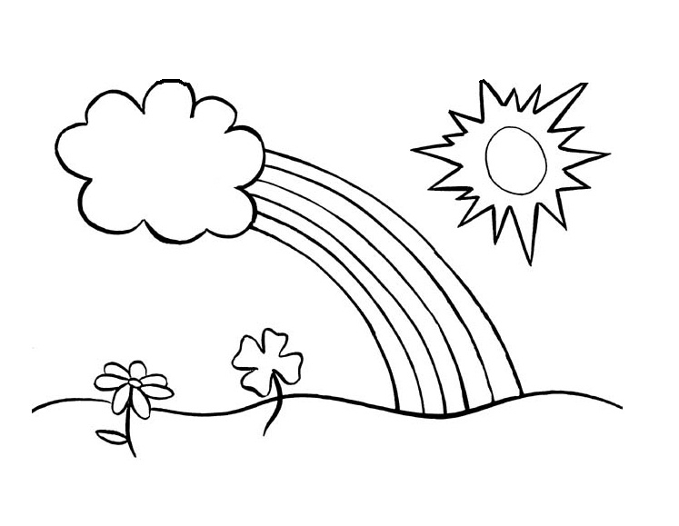 Coloriage d'un soleil souriant entouré de nuages
