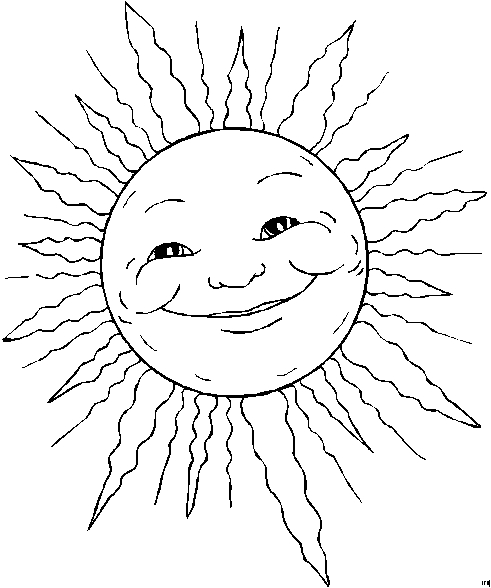 Coloriage d'un soleil souriant entouré de nuages
