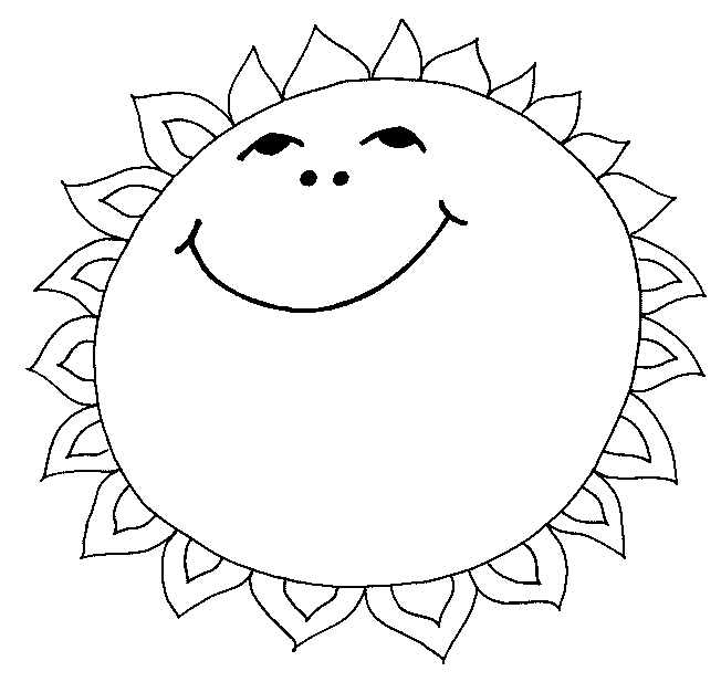 Coloriage d'un soleil souriant entouré de rayons lumineux