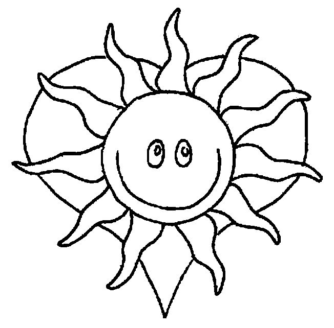 Coloriage d'un soleil souriant entouré de rayons lumineux