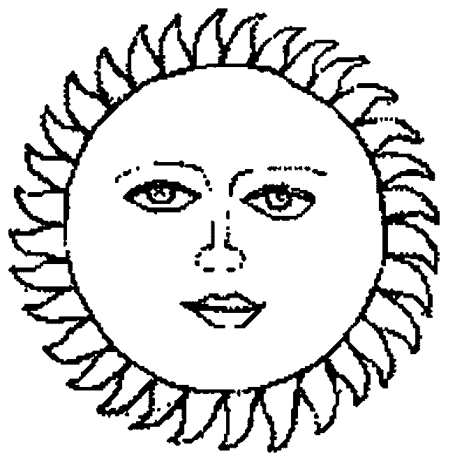 Coloriage d'un soleil souriant avec des rayons stylisés