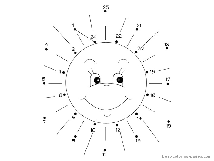 Coloriage d'un soleil souriant entouré de rayons et de nuages
