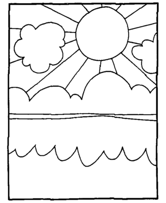 Coloriage d'un soleil souriant entouré de rayons chaleureux