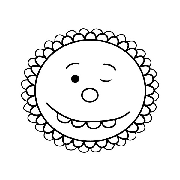 Coloriage d'un soleil souriant entouré de rayons enjoués