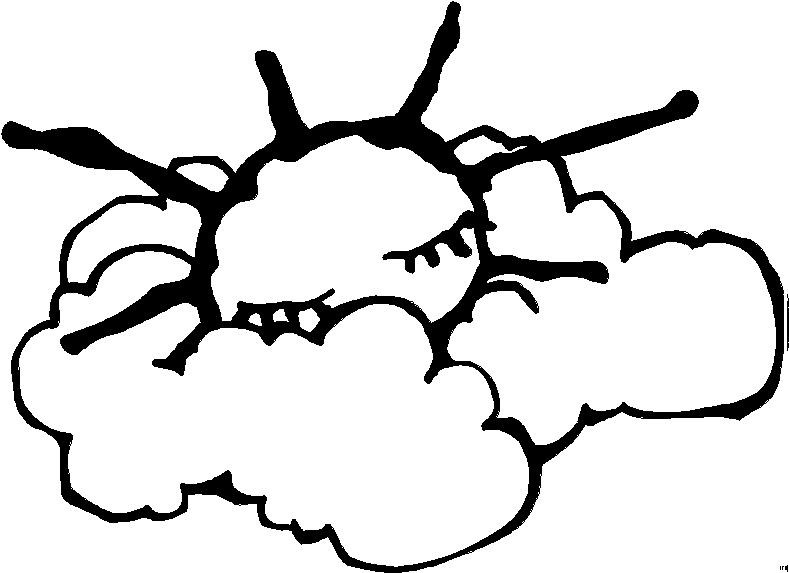 Coloriage d'un soleil souriant entouré de nuages