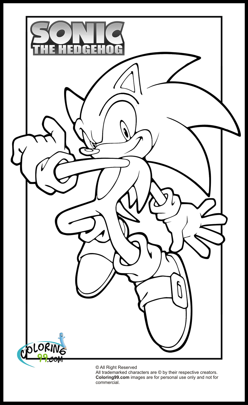 Coloriage de Sonic le hérisson en pleine course dans un décor dynamique