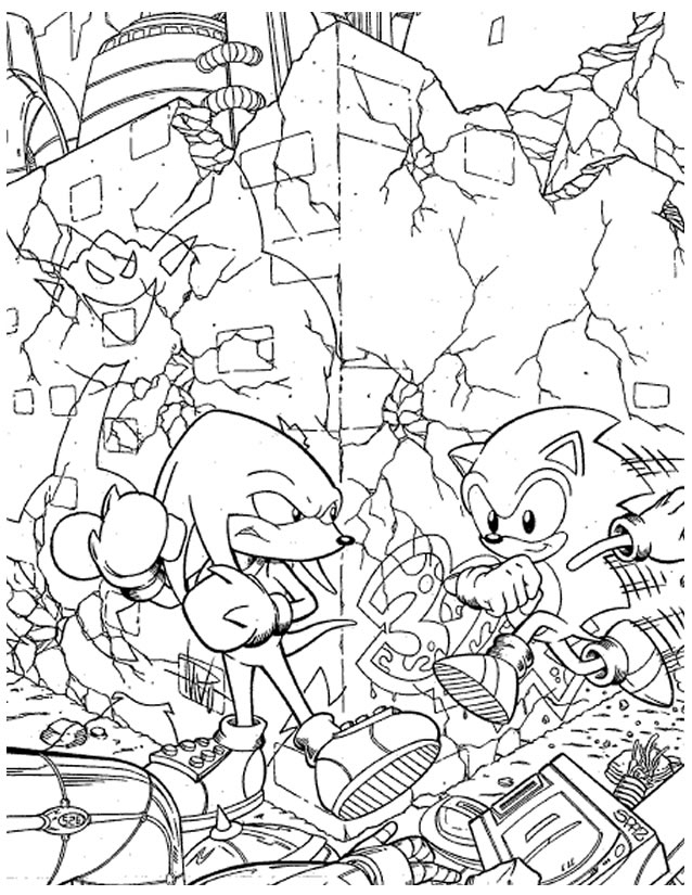 Coloriage de Sonic le hérisson courant à toute vitesse dans un paysage dynamique
