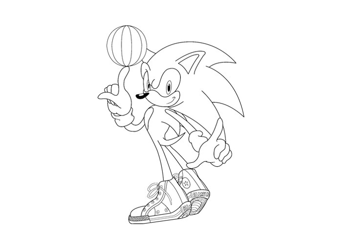 Coloriage de Sonic le Hérisson en pleine course à travers la nature