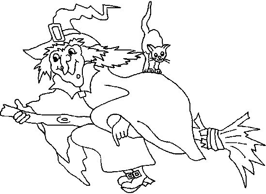 Coloriage d'une sorcière préparant une potion dans sa cabane